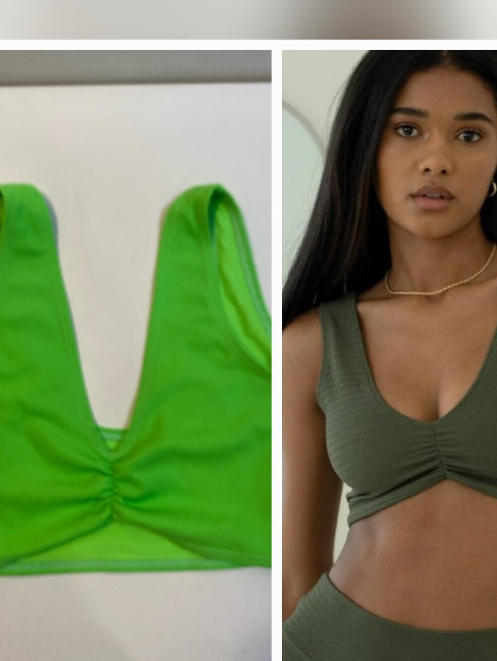 Montce Neon Lime V-Neck Ruched Sports Bralette Sz S